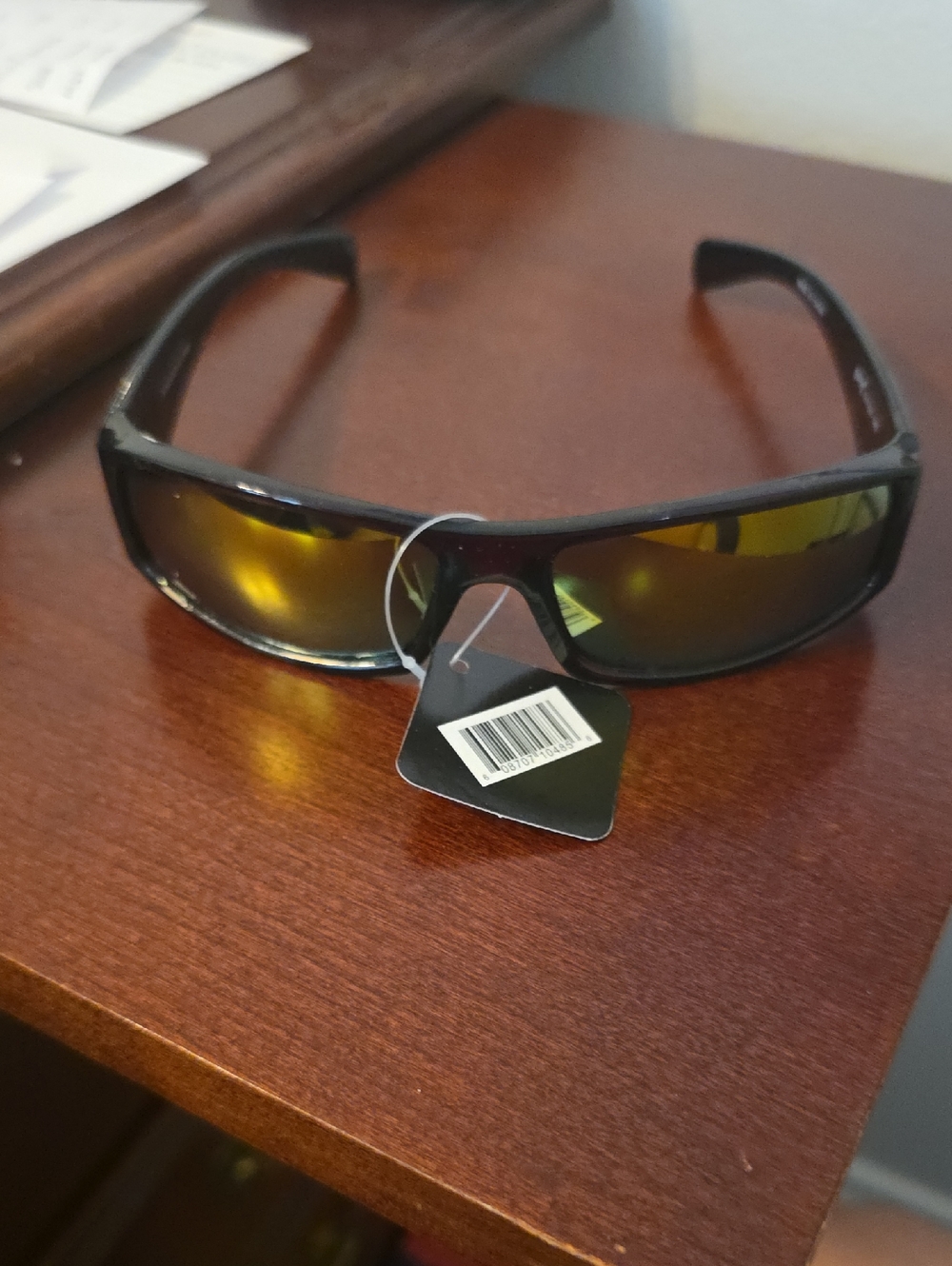Men's Black Sport Sunglasses with Yellow-Gold Mirrored Lenses